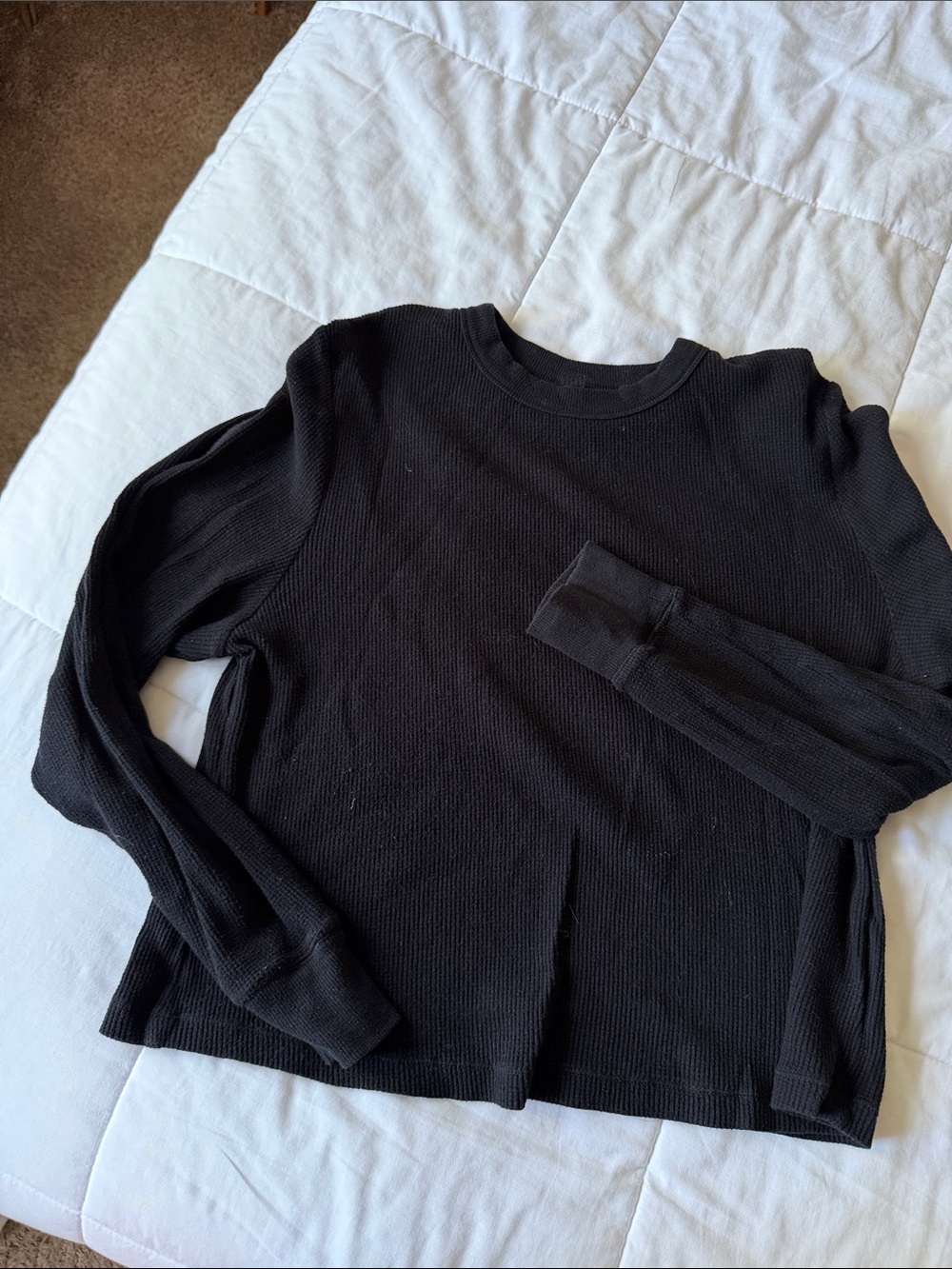 SKIMS Black Waffle Knit Long Sleeve Crewneck Top